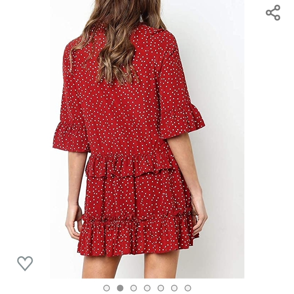 NEW V Neck Short Sleeve Polka Dot Mini Dress - Picture 2 of 8
